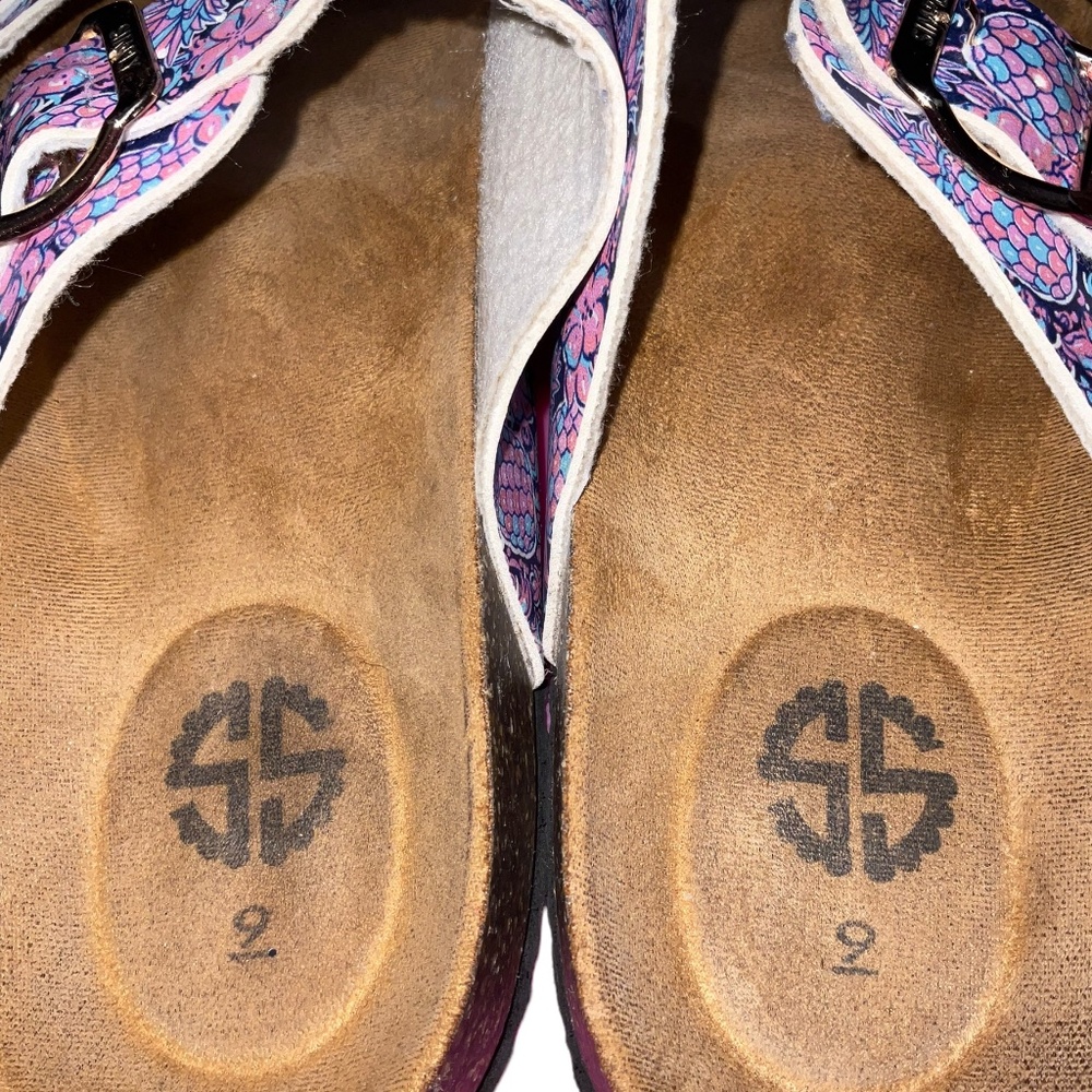 Simply Southern Floral Buckle Slip on Flip Flop Sandals Size 9 Pink/Blue - Picture 9 of 14